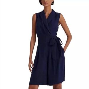 Ralph Lauren Navy Blue Georgette Sleeveless Romper Size 6 New with Tags